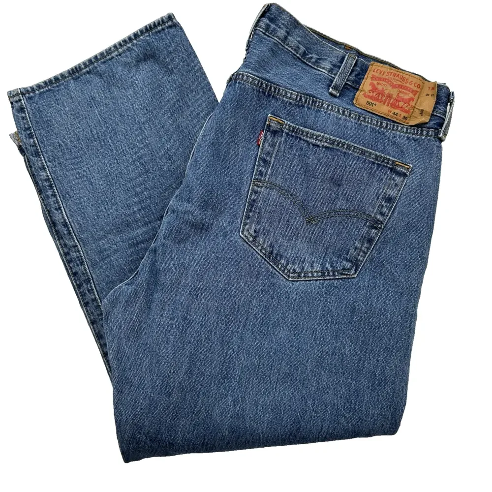Levis 501 Jeans Mens 44x30 Blue Denim Straight Leg Button Fly Classic